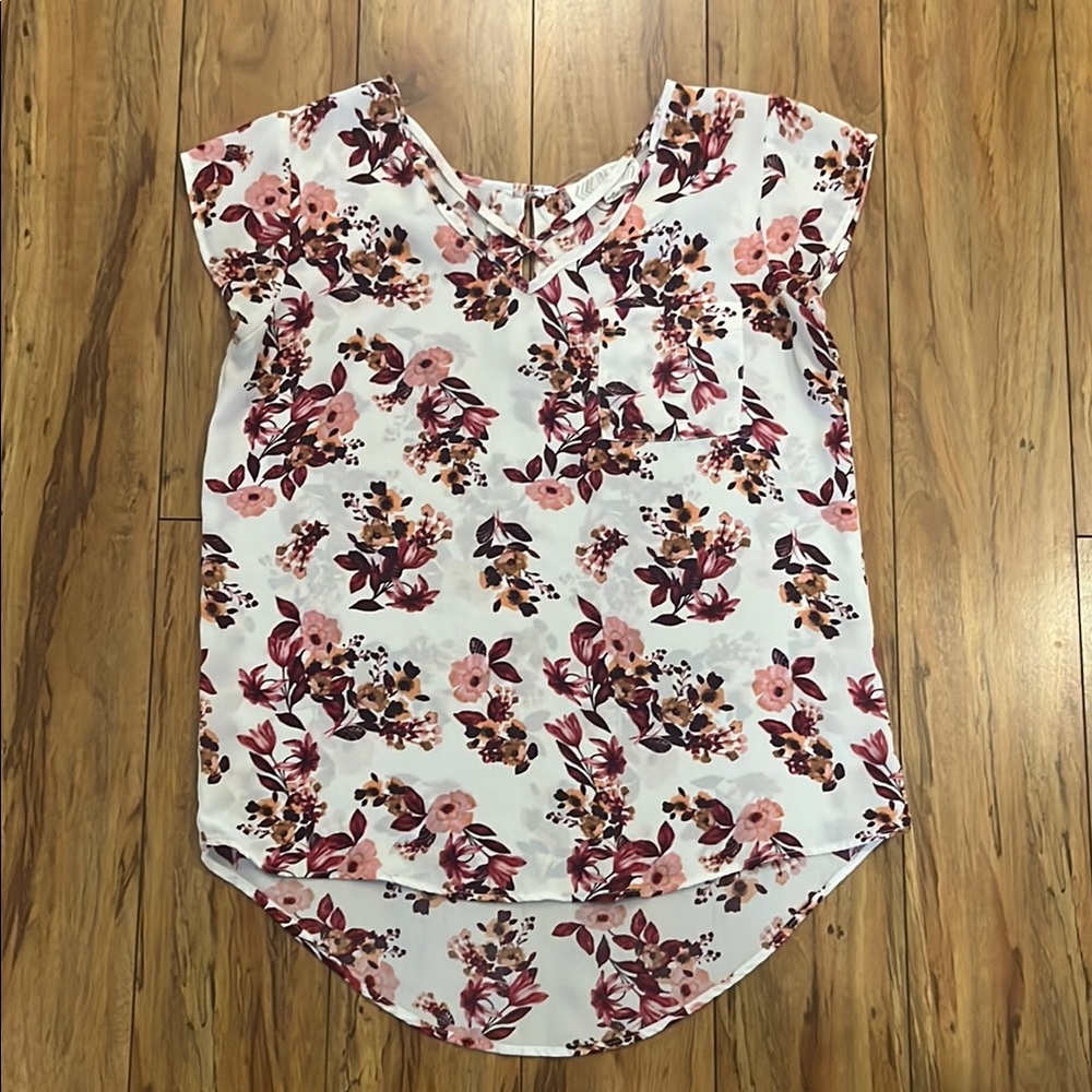 Pink Rose Floral Cap Sleeve Blouse